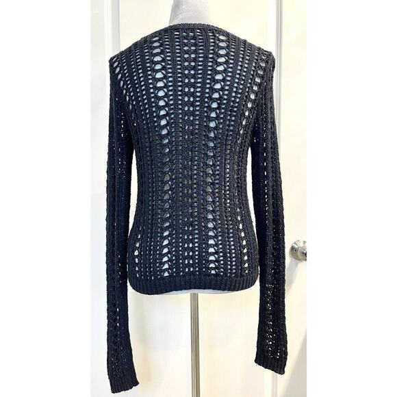 Hollister Open Knit Metallic Pullover Popover Sweater Crew Neck Black Sz S Party - Picture 3 of 9